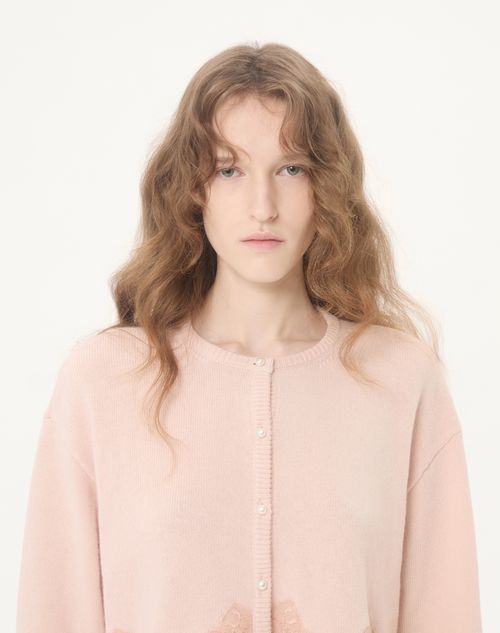 Valentino - Wool Cardigan With Lace - Pink - Woman - Knitwear