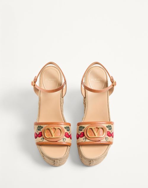 Valentino Garavani - VLOGO SIGNATURE CHERRYFIC PATTERN WEDGE SANDAL 120MM - Natural/red - Woman - Espadrilles And Wedges