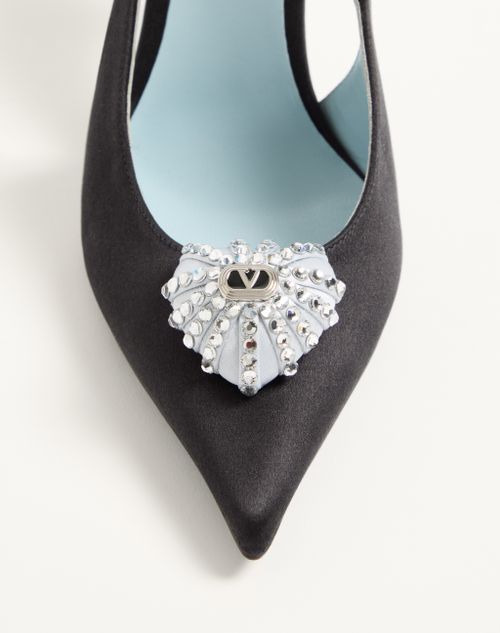 Valentino Garavani - Coeur Royal Satin Slingback Pump 100mm - Black/crystal - Woman - Pumps And Slingbacks