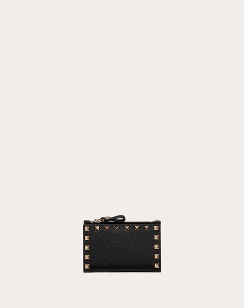 Rockstud Grainy Calfskin Cardholder With Zipper for Woman in Rockstud Grainy Calfskin Cardholder With Zipper for Woman in