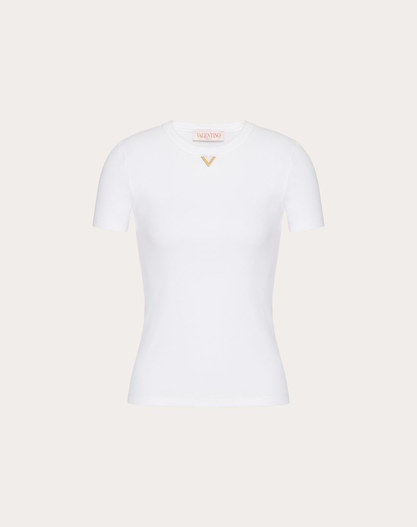 Valentino Handbags T-shirt In Ribbed Cotton per Donna in Bianco | Valentino IT