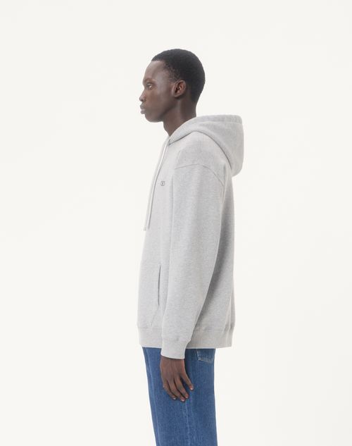 Valentino - Valentino Cotton Hoodie With Vlogo Embroidery - Grey - Man - T-shirts And Sweatshirts
