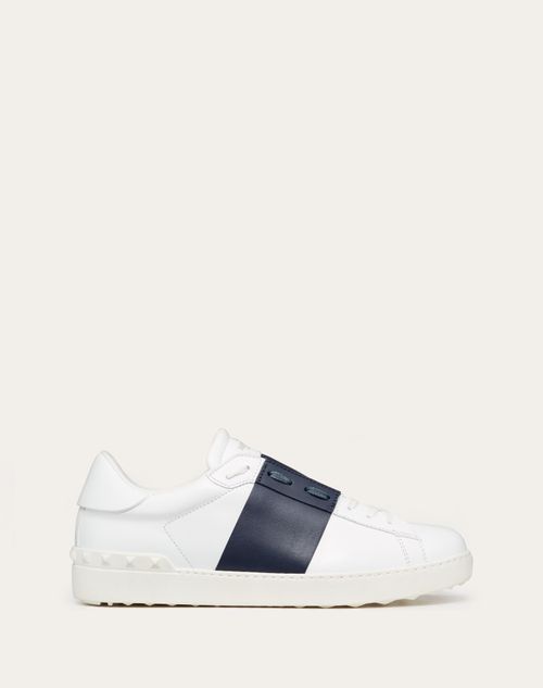 Calfskin Open Sneaker for Man in White/marine | Valentino CA