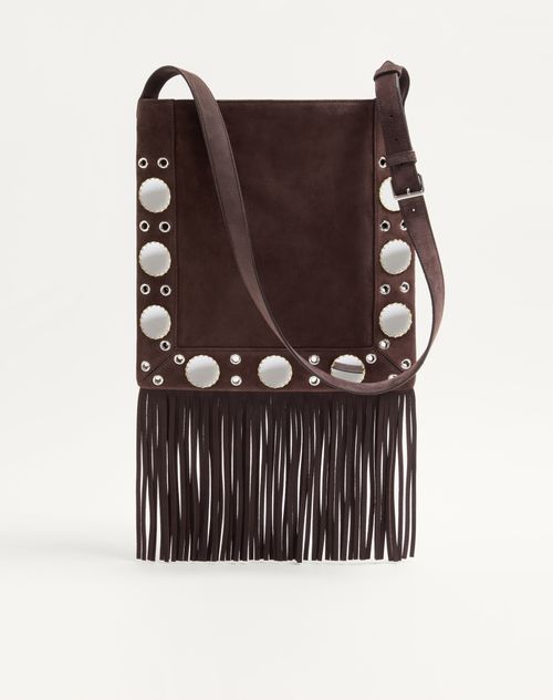 Valentino Garavani - Valentino Garavani Nellcôte Embroidered Shoulder Bag With Fringes And Trim - Testa Di Moro - Woman - Shoulder Bags