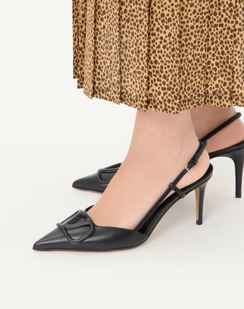 Vlogo Signature with Crystals Cut-Out Slingback Pump 70 White Calfskin