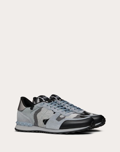 Valentino Garavani - Mesh Fabric Camouflage Rockrunner Sneaker - Grey - Man - Man Shoes Sale