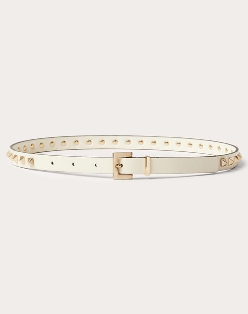 Valentino Garavani - Rockstud Belt In Shiny Calfskin 15 Mm - Ivory - Woman - Belts - Accessories