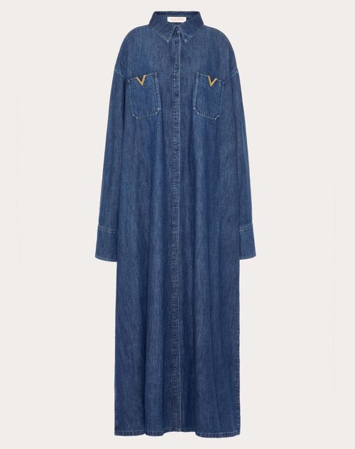 Valentino - Abito Lungo In Chambray Denim - Blu - Donna - Denim