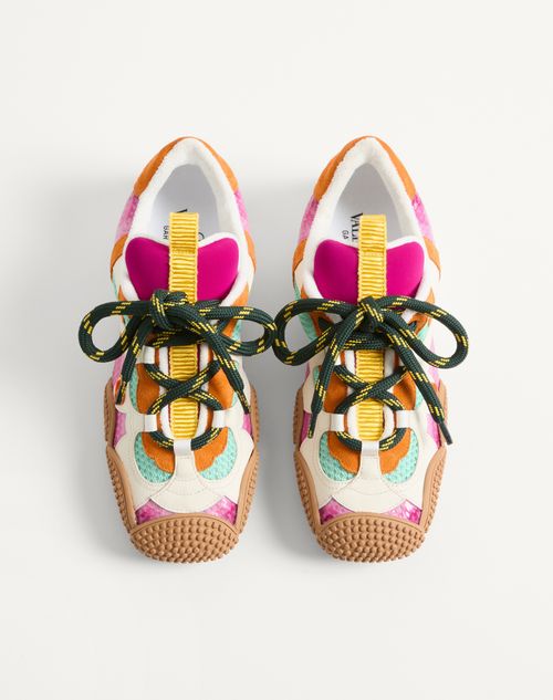 Valentino Garavani - Amphibia Sneaker In Rubberised Calfskin And Split Leather - Fuchsia - Woman - Sneakers