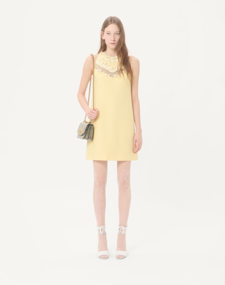 Valentino Embroidered Crepe Couture Short Dress Woman Yellow 36