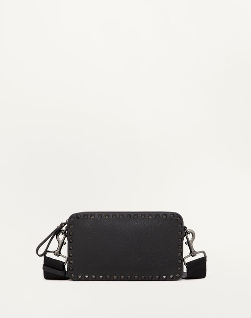 Valentino Garavani - Rockstud Grainy Calfskin Crossbody Bag - Black - Man - Bags