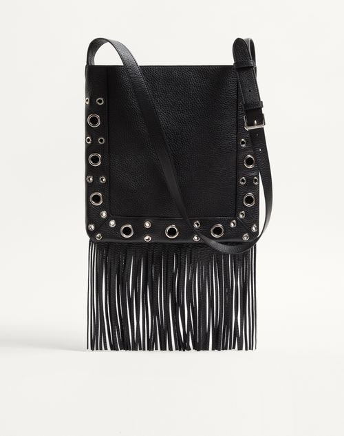 Valentino Garavani - ヴァレンティノ ガラヴァーニ ネルコート フリンジ グレイニーカーフスキン ショルダーバッグ - ブラック - メンズ - ショルダーバッグ