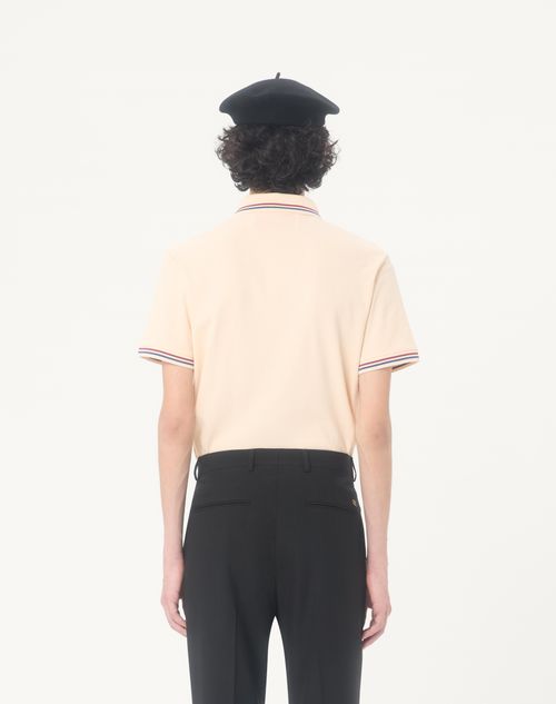 Valentino - Cotton Piqué Polo Shirt With Vlogo Patch - Cream - Man - T-shirts And Sweatshirts