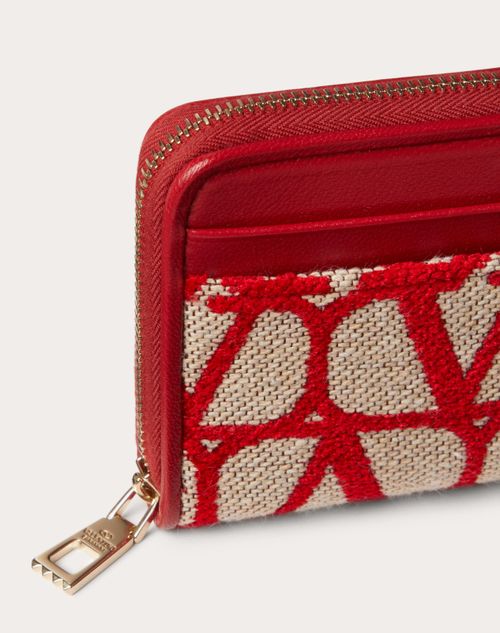 Valentino Garavani - Toile Iconographe Zipper Cardholder - Beige/red - Woman - Wallets And Small Leather Goods