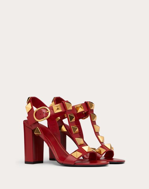 Valentino Garavani - Roman Stud Calfskin Sandal 90 Mm - Rosso Valentino - Woman - Roman Stud Sandals - Shoes