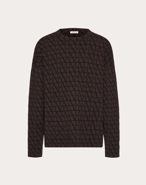 Valentino - Wool Crewneck Sweater With Toile Iconographe Pattern - Ebony/black - Man - Knitwear