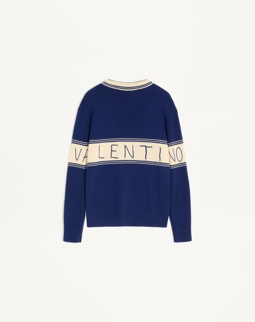 Wool And Cotton Sweater With Chez Valentino Jacquard Pattern Wool And Cotton Sweater With Chez Valentino Jacquard Pattern