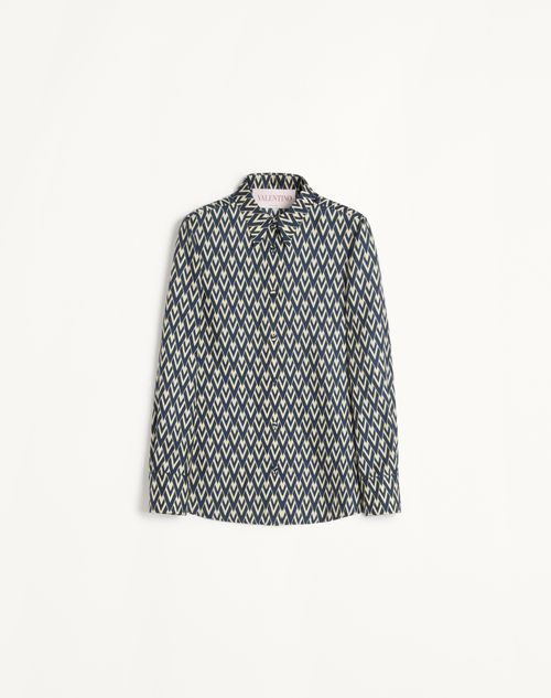 Valentino - Toute La V Twill Shirt - Night/cream - Woman - Shirts And Tops