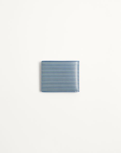 Valentino Garavani - Valentino Garavani Vlogo Signature Brieftasche Aus Kalbsleder Mit Gestreiftem Print - Himmelblau - Mann - Portemonnaies Und Kleinlederwaren