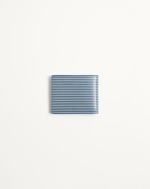 Valentino Garavani - Valentino Garavani Vlogo Signature Calfskin Wallet With Striped Print - Azure - Man - Wallets And Small Leather Goods