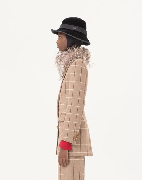 Valentino - Double-breasted Wool Blazer With Windowpane Pattern - Beige/maroon/ivory - Woman - Jackets And Blazers