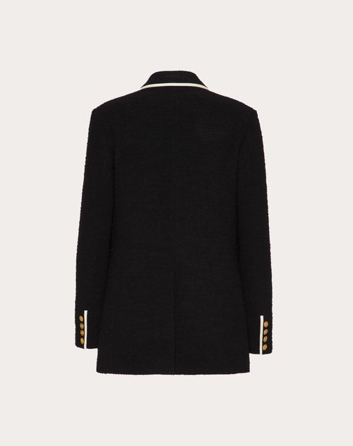 Valentino - Blazer Léger En Wool Tweed - Noir/ivoire - Femme - Vestes Et Manteaux