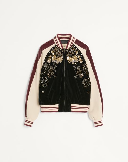 Valentino - Cotton Velvet Bomber With Sequin And Bead Embroidery - Black - Man - Outerwear