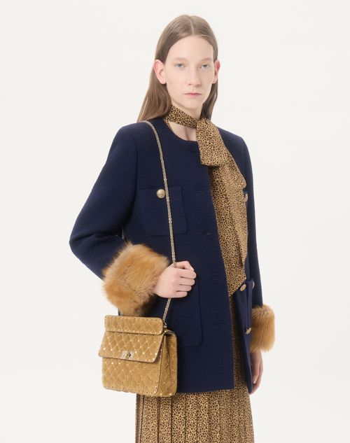 Valentino Garavani - Valentino Garavani Rockstud Spike Medium Suede Bag - Havana Beige - Woman - Shoulder Bags