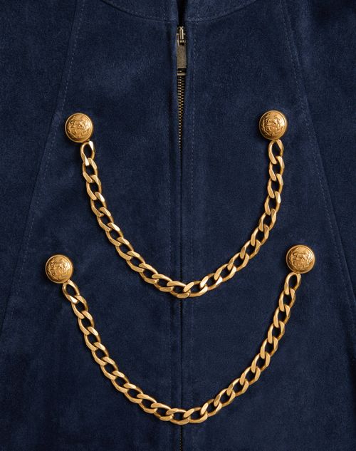 Valentino - Suede Cape With Fringes - Navy - Man - Coats And Blazers