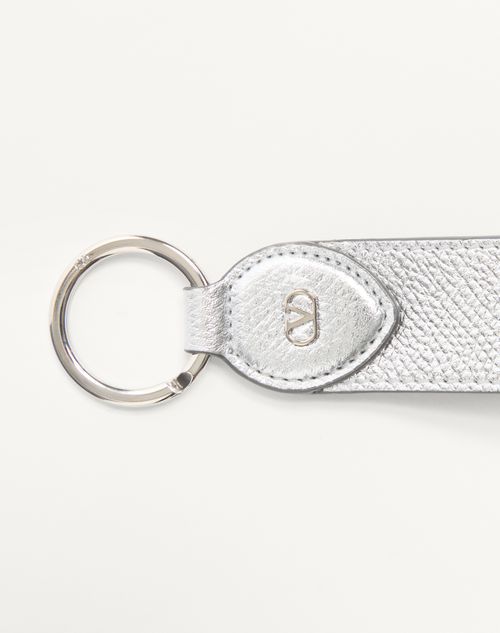 Valentino Garavani - Vlogo Signature Keyring In Grainy Calfskin - Silver - Woman - Bag Charms And Keyrings