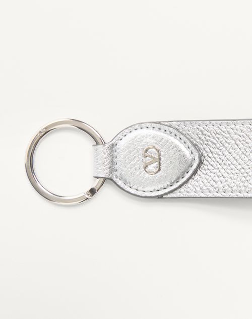 Valentino Garavani - Vlogo Signature Keyring In Grainy Calfskin - Silver - Woman - Bag Charms And Keyrings