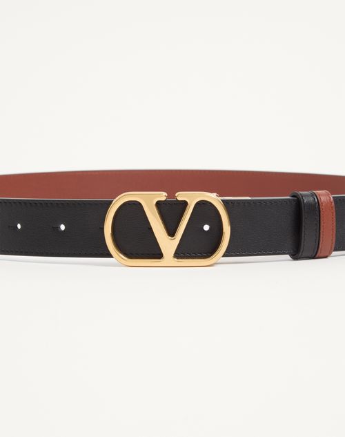 Valentino Garavani - Vlogo Signature Reversible Shiny Calfskin Belt 30 Mm - Deep Caramel/black - Man - Belts