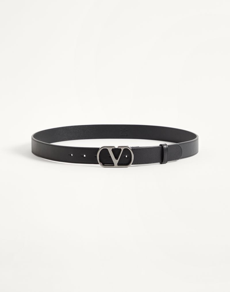 Ceinture VLogo Signature Cuir Veau Brillant 30mm Noir — Valentino