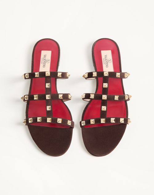 Valentino Garavani - Rockstud Slide Sandal In Suede 05mm - Ebony - Woman - Sandals