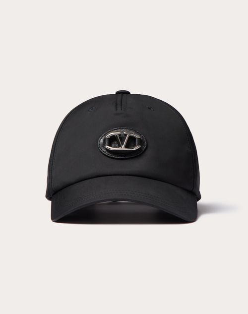 Valentino Garavani - Vlogo The Bold Edition Baseball Cap In Nylon With Vlogo Appliqué - Black/ruthenium - Man - Hats And Gloves