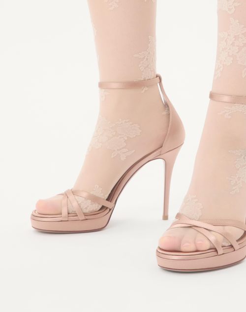 Valentino Garavani - Valentino Garavani Eveninglam Satin Platform Sandal 120mm - Poudre - Woman - Sandals