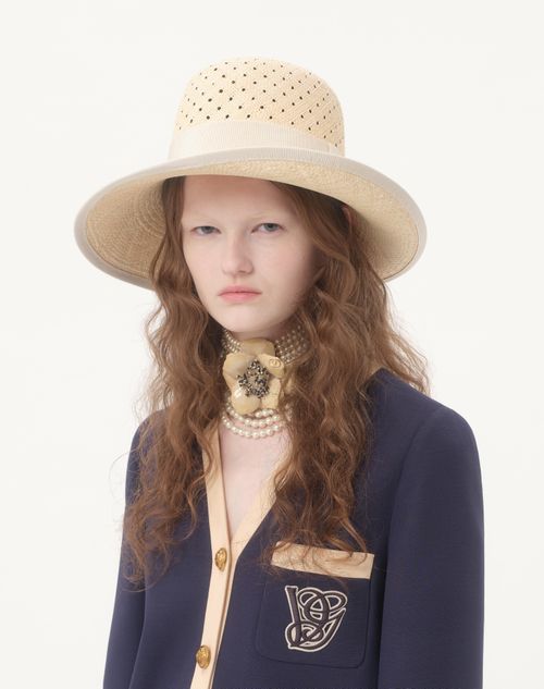 Valentino Garavani - Vlogo Signature Hat In Perforated Panama - Natural - Woman - Soft Accessories - Accessories