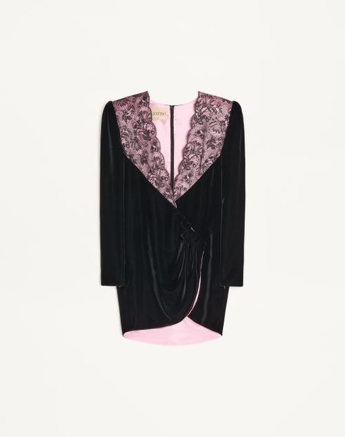 Valentino - Abito Corto In Velluto Con Pizzo - Nero/rosa - Donna - Abiti