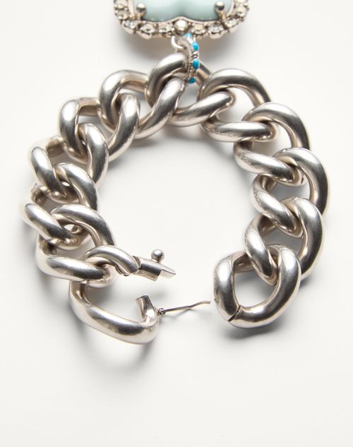 Valentino Garavani - Coeur Hyperbole Bracelet In Metal, Resin And Swarovski® Crystals - Palladium/azure - Woman - Jewelry