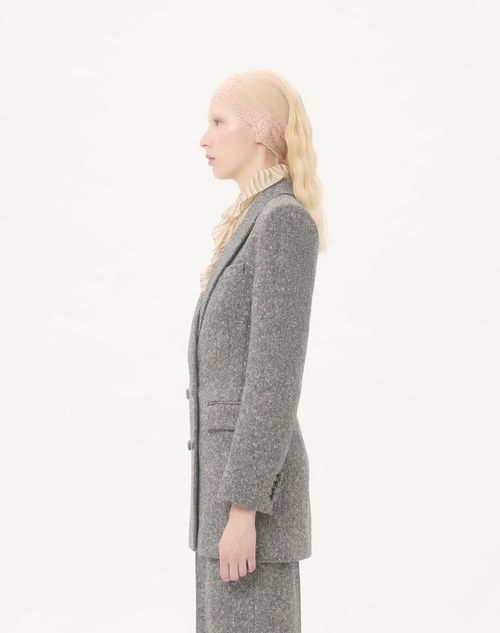 Valentino - Double-breasted Blazer In Natté Buttoned Weave - Ivory/black - Woman - Jackets And Blazers