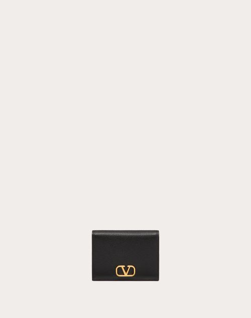 Valentino Garavani - Cartera Compacta Vlogo Signature De Piel De Becerro Granulada - Negro - Mujer - Carteras Y Pequeña Marroquinería