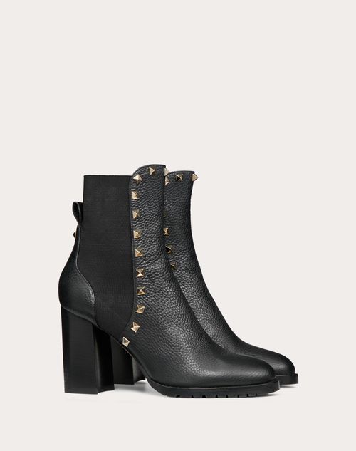 Valentino Garavani - Rockstud Grainy Calfskin Ankle Boot 80 Mm - Black - Woman - Boots