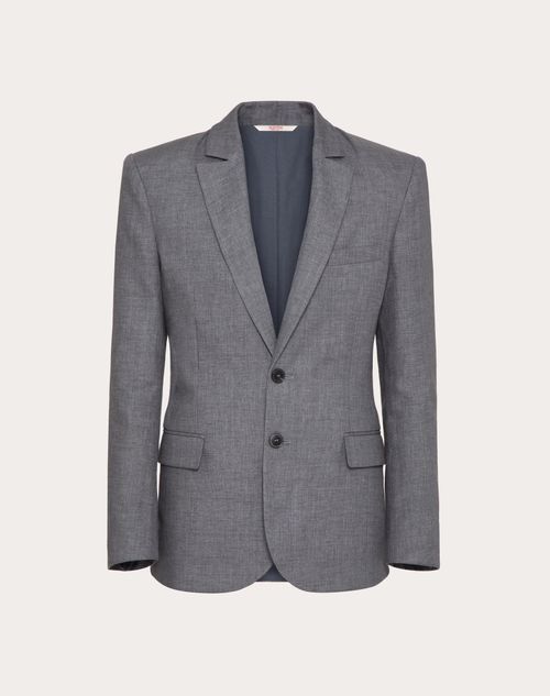 Valentino - Giacca Monopetto In Lino Accoppiata Con Scuba - Grigio Chiaro - Uomo - Shelf - Mrtw - Fashion Formal