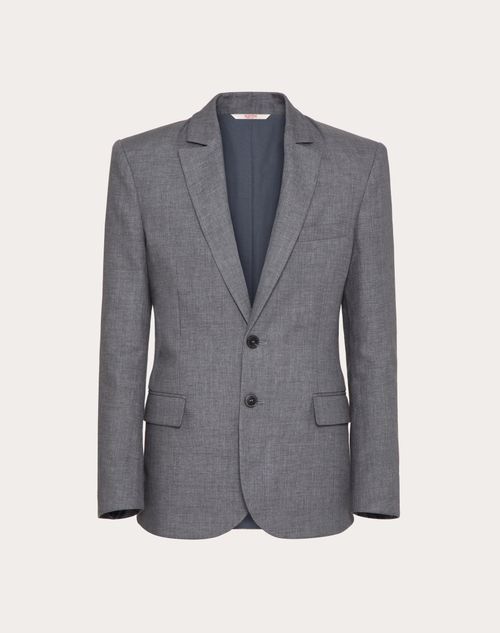 Valentino - Single-breasted Linen Jacket Laminated With Neoprene Scuba - Light Grey - Man - Coats And Blazers