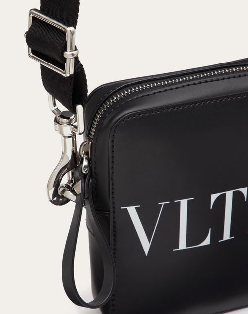 Small Vltn Leather Crossbody Bag for Man in Black