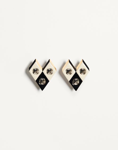 Valentino Garavani - Losangettes Metal, Enamel And Crystal Earrings - Gold/black/crystal - Woman - Jewellery