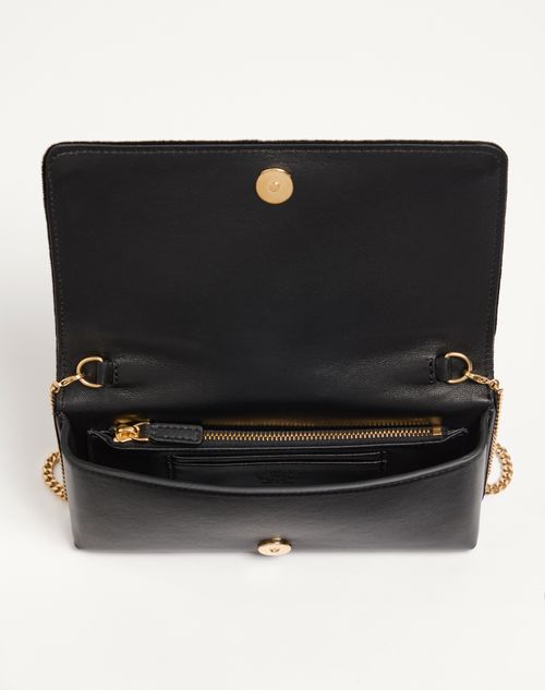 Valentino Garavani - Valentino Garavani Vlogo Signature Chain Wallet In Velvet - Black - Woman - Clutches