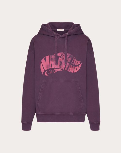Valentino - Cotton Sweatshirt With Valentino Surf Print - Purple - Man - Tshirts And Sweatshirts