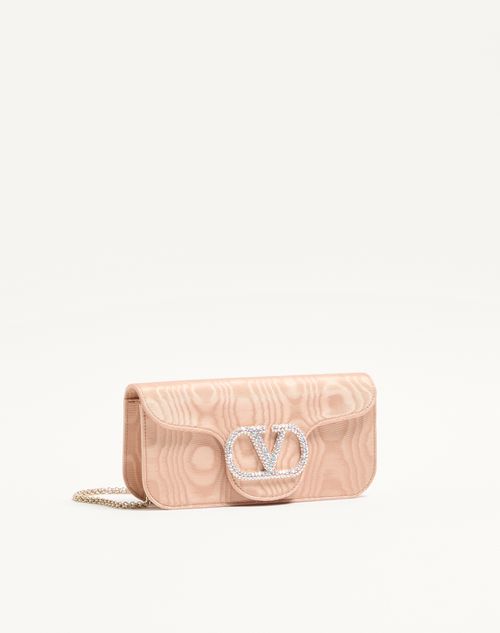 Valentino Garavani - Valentino Garavani Locò Moiré Fabric Clutch With Jewel Logo - Pink - Woman - Shoulder Bags