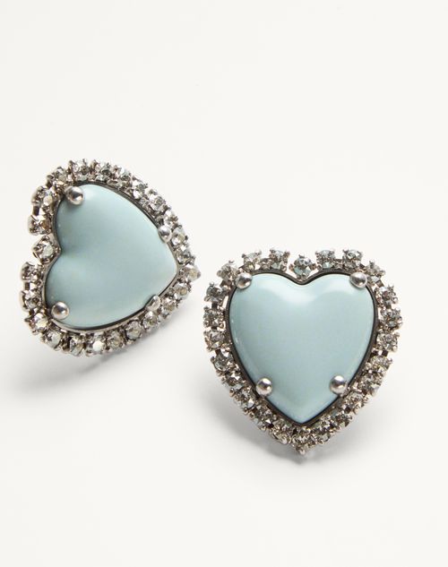 Valentino Garavani - Coeur Hyperbole Earrings In Metal, Resin And Swarovski® Crystals - Palladium/azure - Woman - Fashion Jewelry